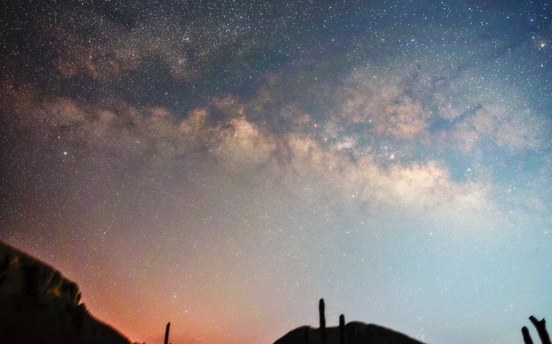 La Vía Láctea sobre siluetas de cactus en el desierto de Baja California